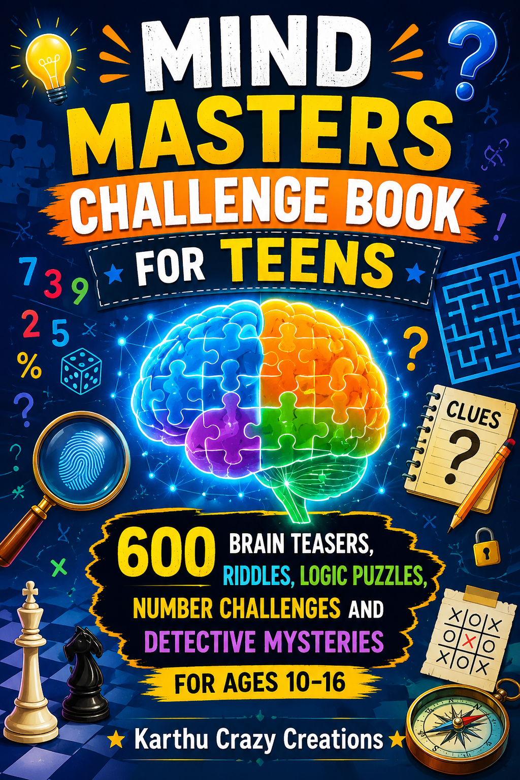 Mind Masters Challenge Book for Teens - 600 Brain Teasers, Riddles, Logic Puzzles, Number Challenges & Detective Mysteries