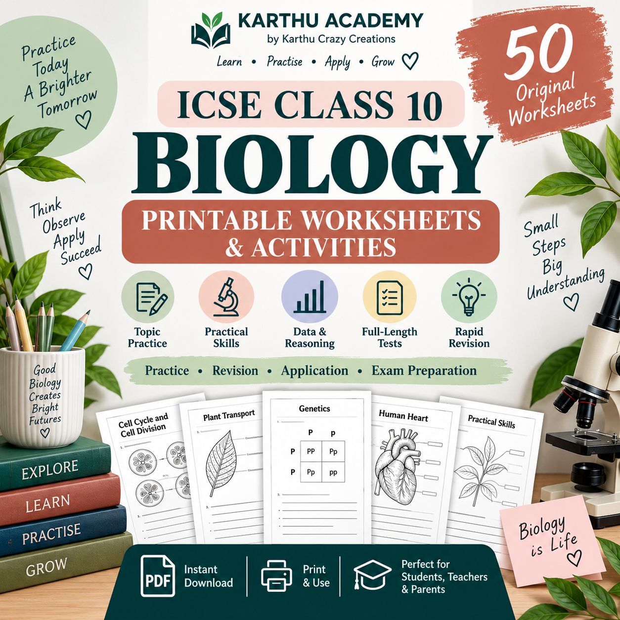 ICSE Class 10 Biology Printable Worksheets and Activities – 50 Original Worksheets